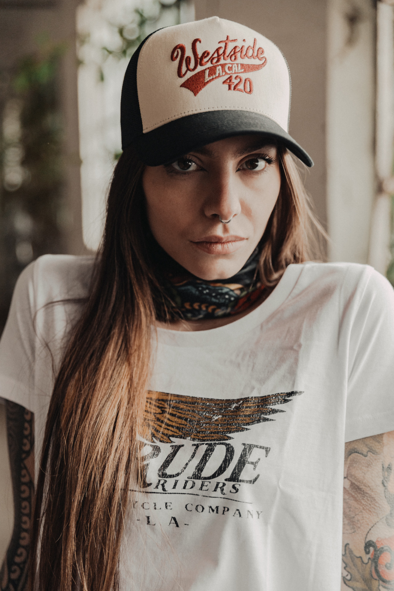 Rude Riders T-Shirt Donna Flying Wheel Bianca Pezzi Unici