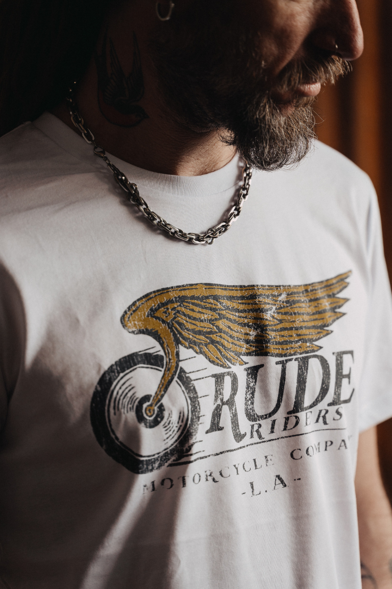 Rude Riders T-Shirt Uomo Flying Wheel Bianca Moda