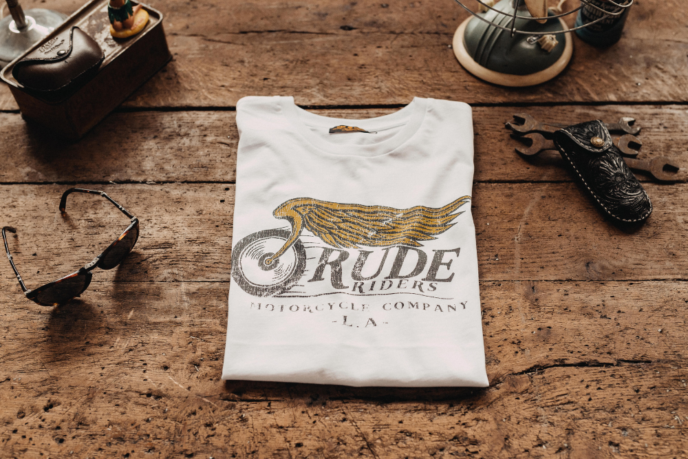 Rude Riders T-Shirt Uomo Flying Wheel Bianca Moda