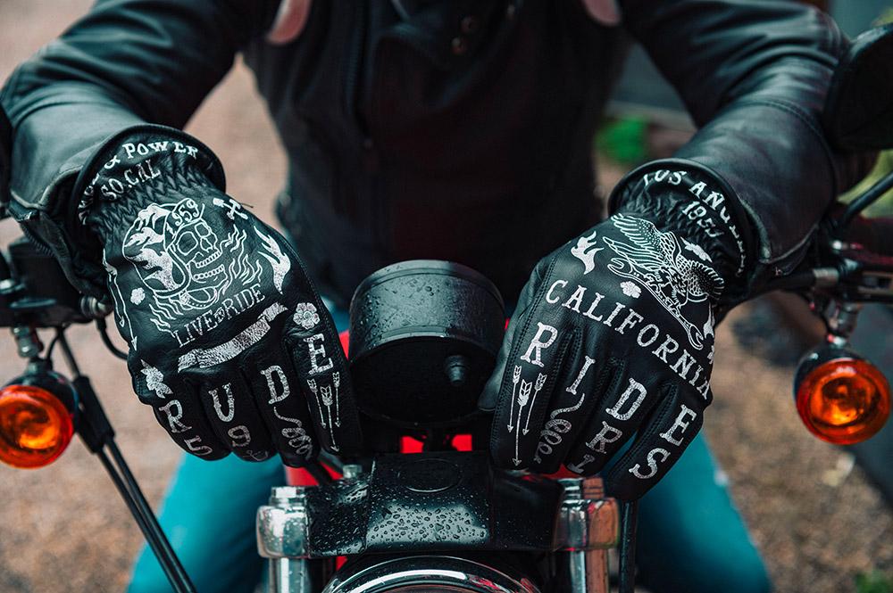 Rude Riders Guanti moto in pelle Tattoo Black Vendita Calda
