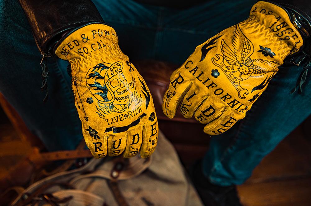 Rude Riders Guanti moto in pelle Tattoo Yellow Vendita Economica