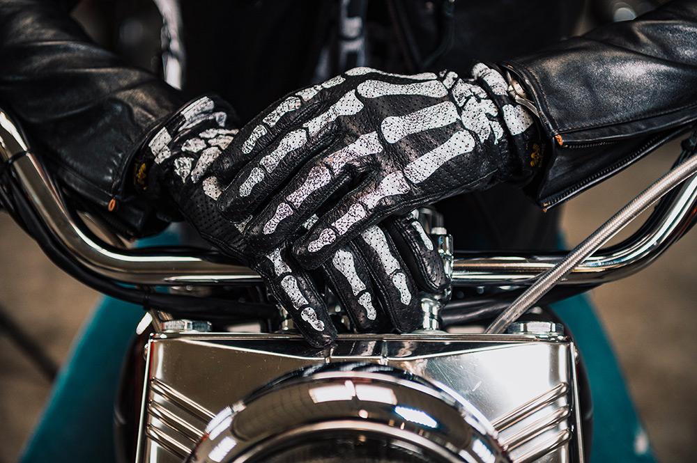 Rude Riders Guanti moto in pelle Bones Black Saldi Di Fabbrica