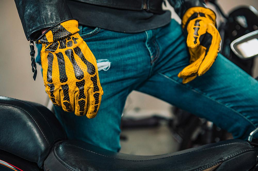 Rude Riders Guanti moto in pelle Bones Yellow I Più Venduti