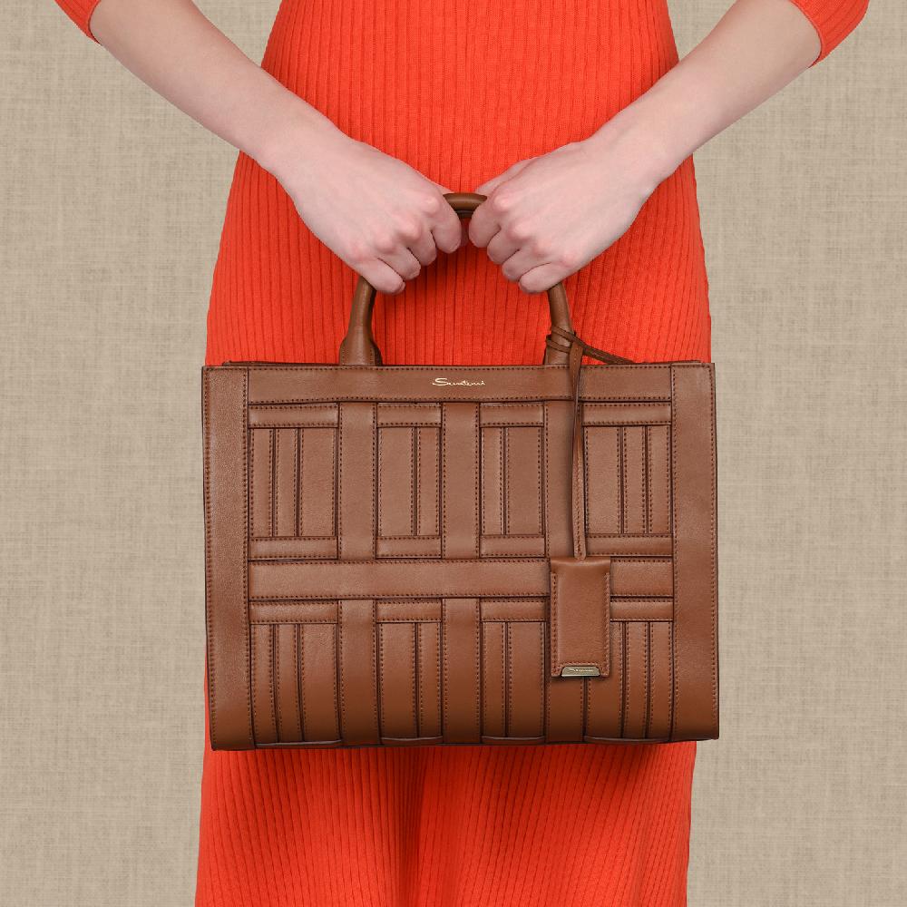 Santoni Borsa Beyond a mano in pelle marrone In Linea