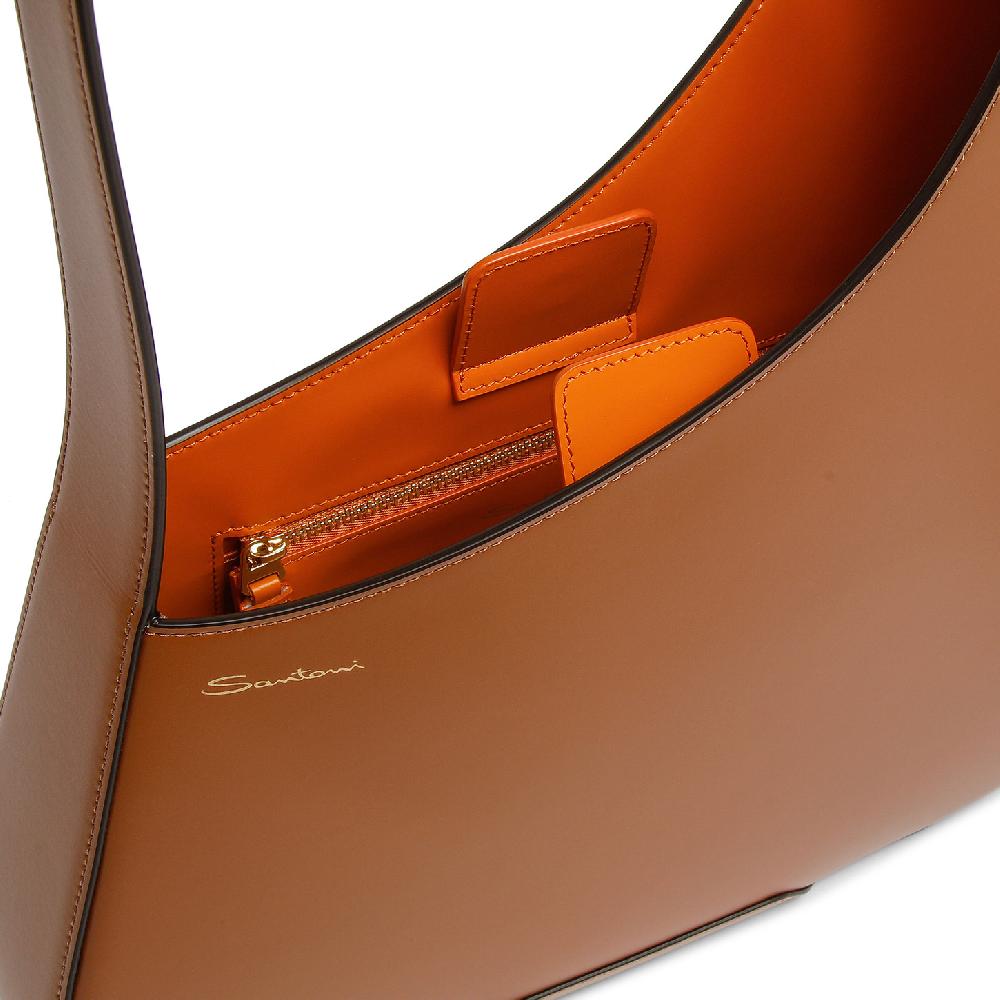 Santoni Borsa a spalla The Pluto Hobo in pelle marrone Nuovo