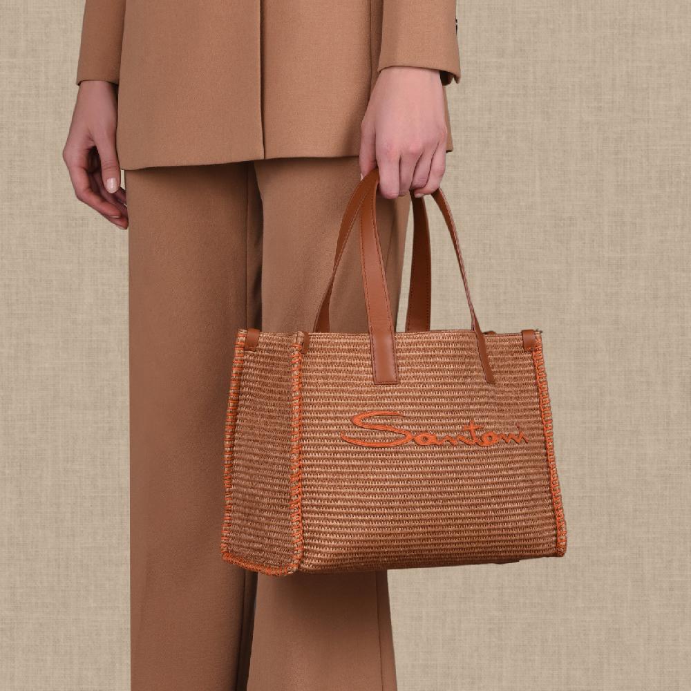 Santoni Borsa tote in rafia marrone Vendita