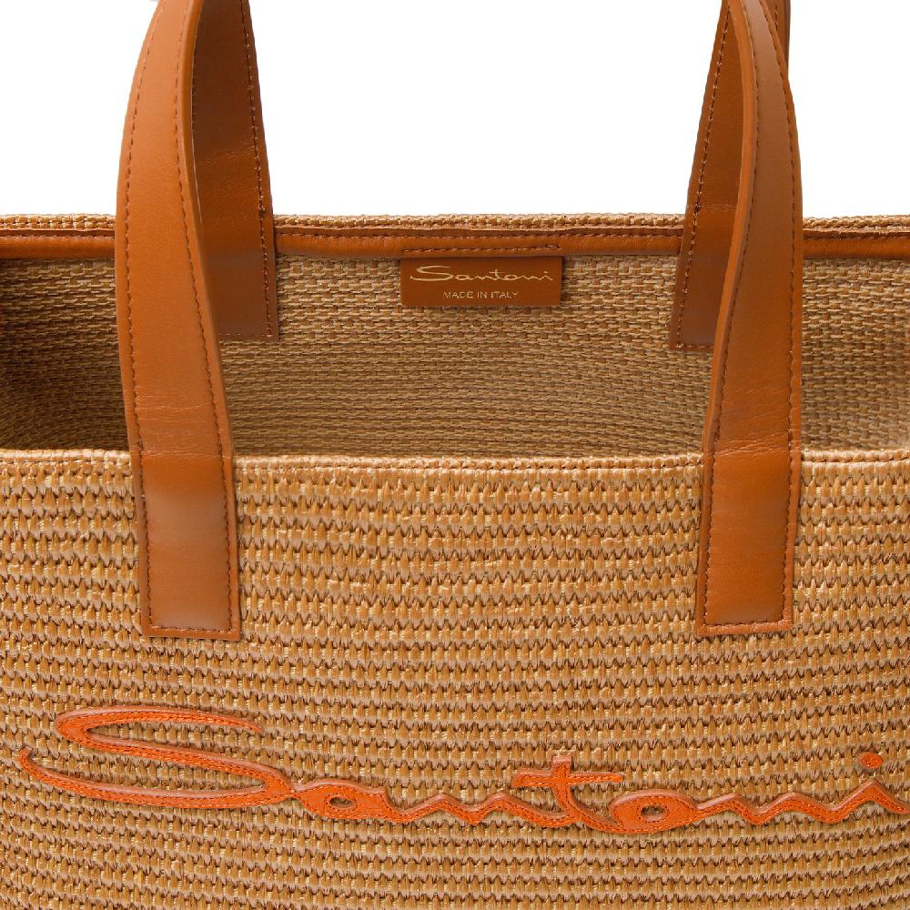 Santoni Borsa tote in rafia marrone Vendita