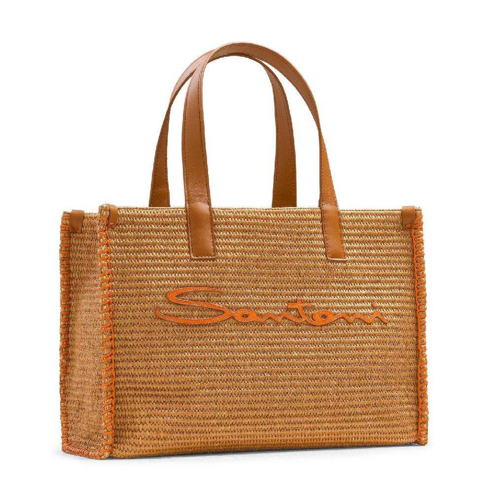 Santoni Borsa tote in rafia marrone Vendita