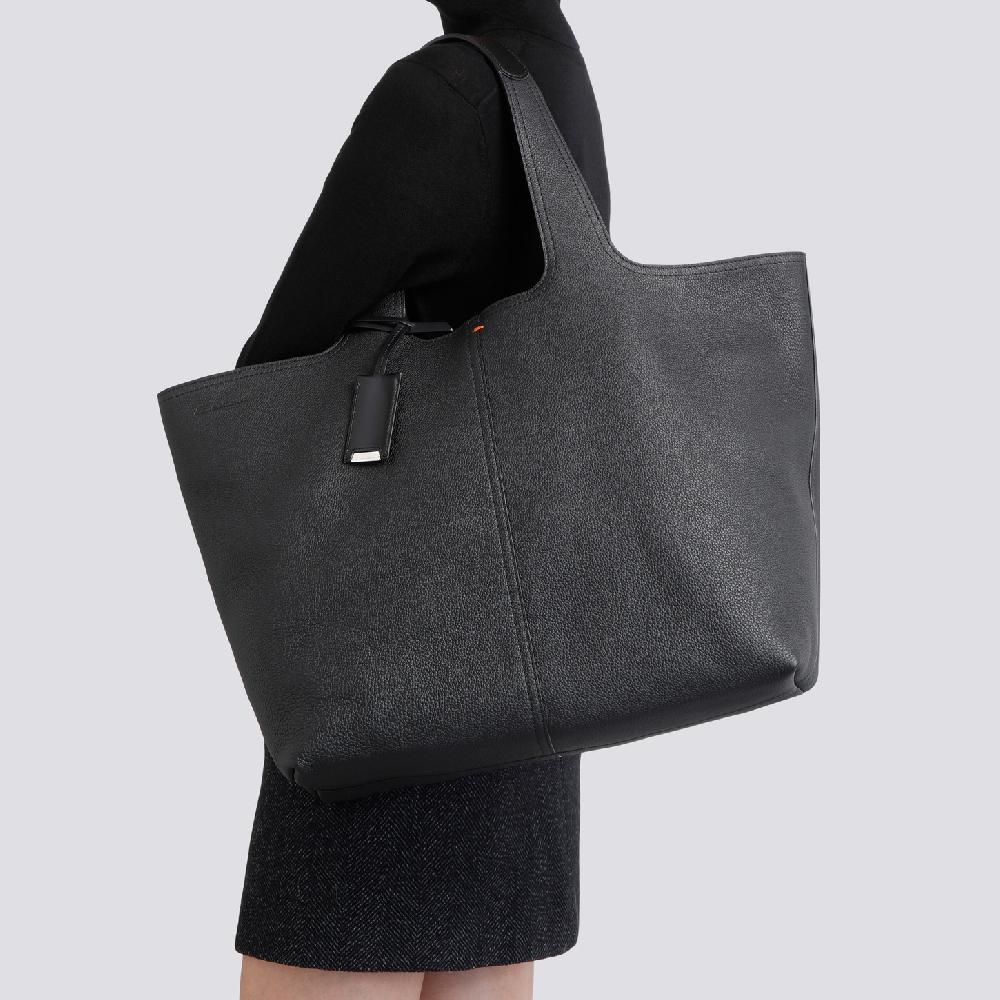Santoni Borsa in pelle bottalata nera Spedizione Gratuita