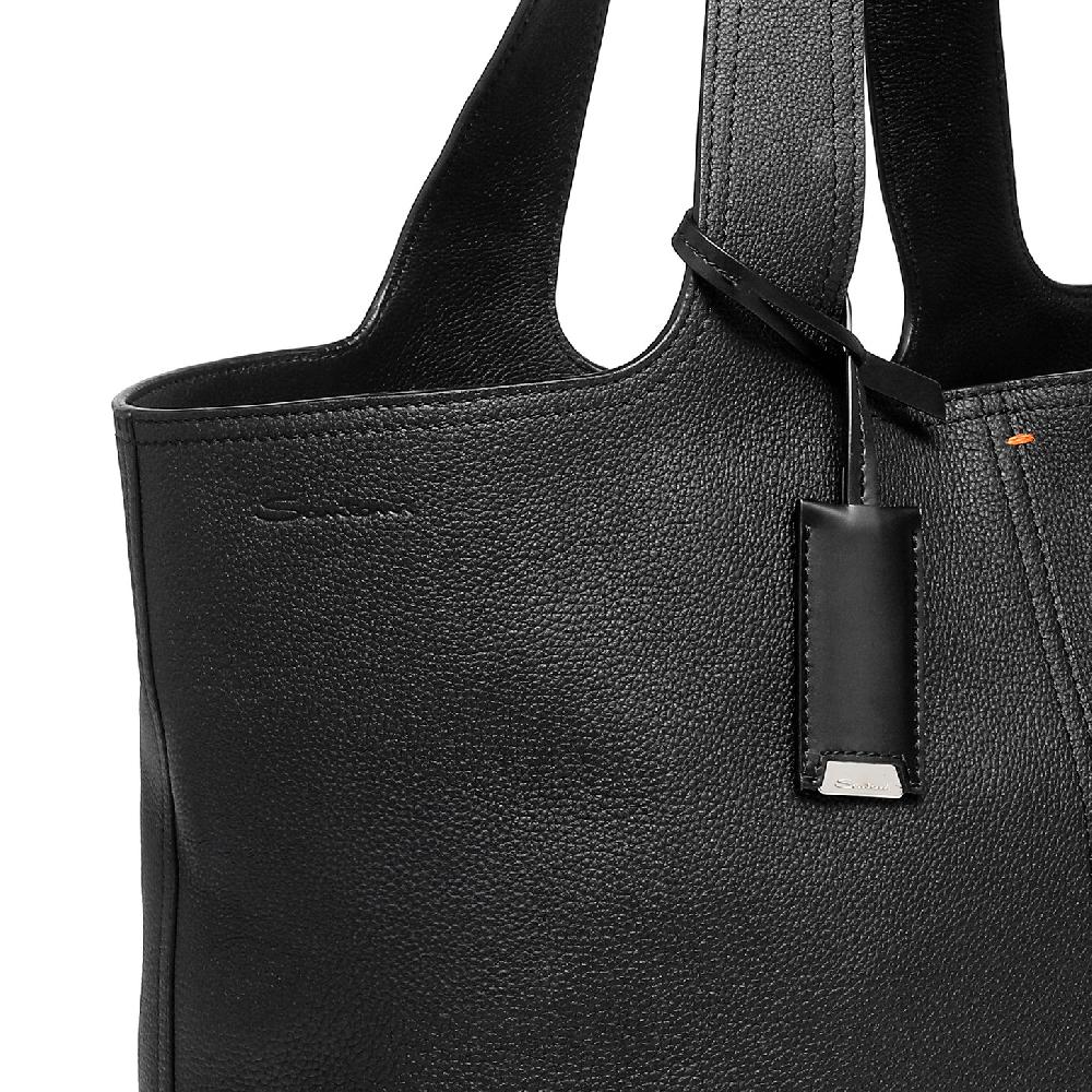 Santoni Borsa in pelle bottalata nera Spedizione Gratuita