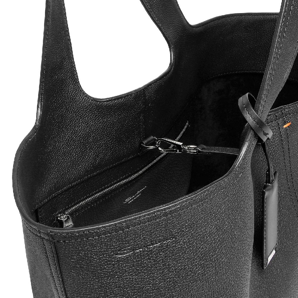 Santoni Borsa in pelle bottalata nera Spedizione Gratuita