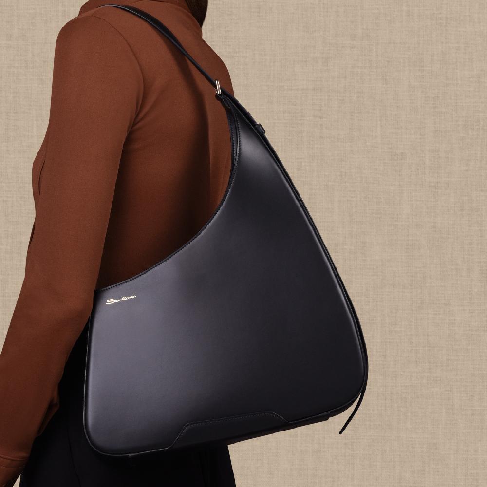 Santoni Borsa ThePluto a spalla in pelle nera Soddisfazione Garantita