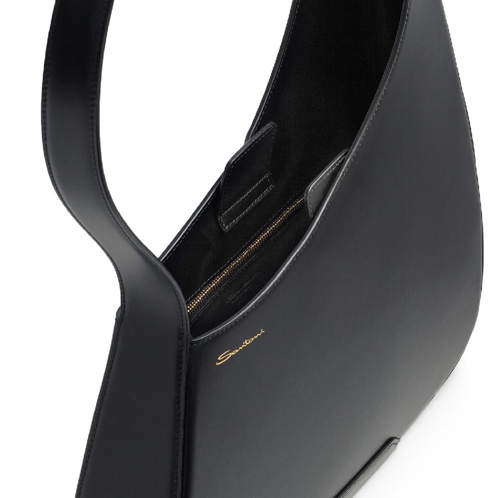 Santoni Borsa ThePluto a spalla in pelle nera Soddisfazione Garantita