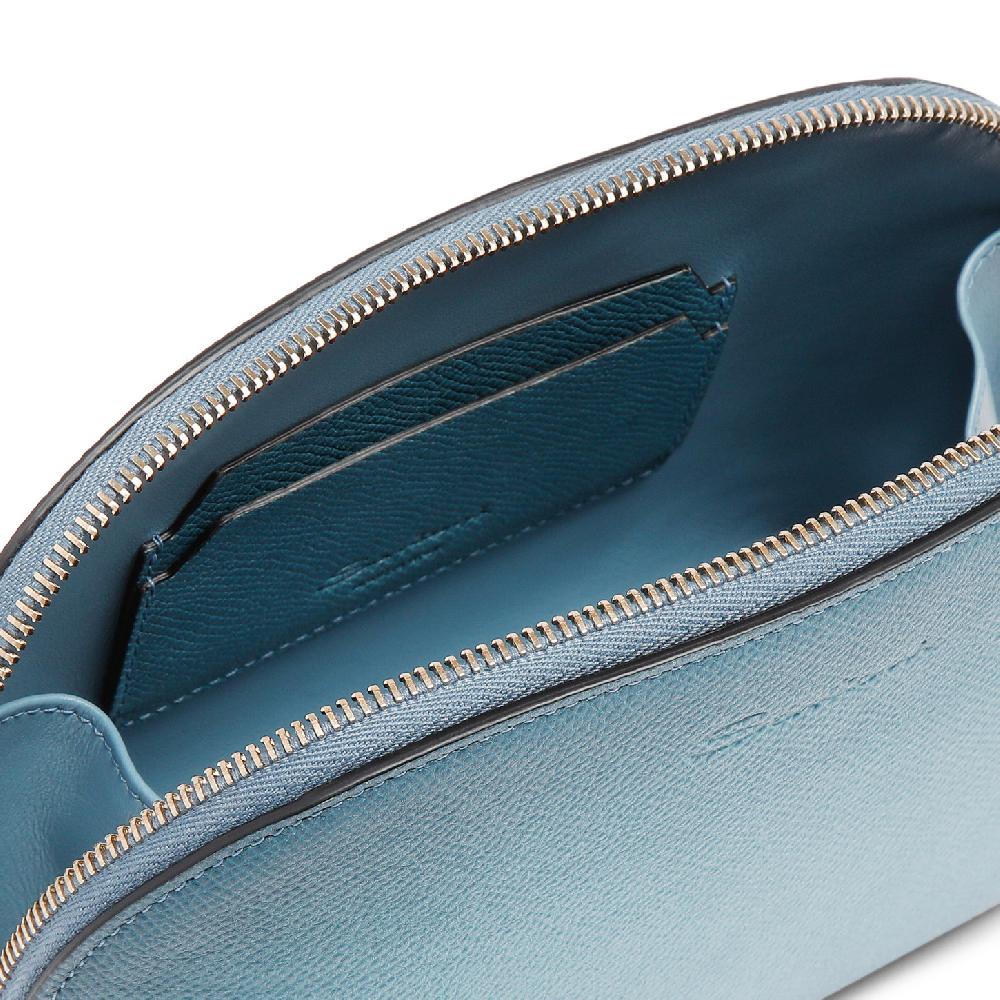 Santoni Pouch in Saffiano azzurro Consegna Veloce