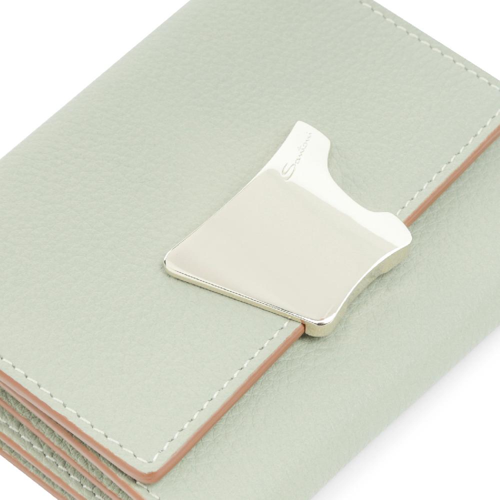 Santoni Portafoglio con porta monete in pelle bottalata verde Presa