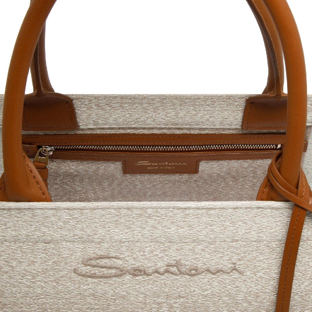 Santoni Shopping bag in tessuto beige In Vendita