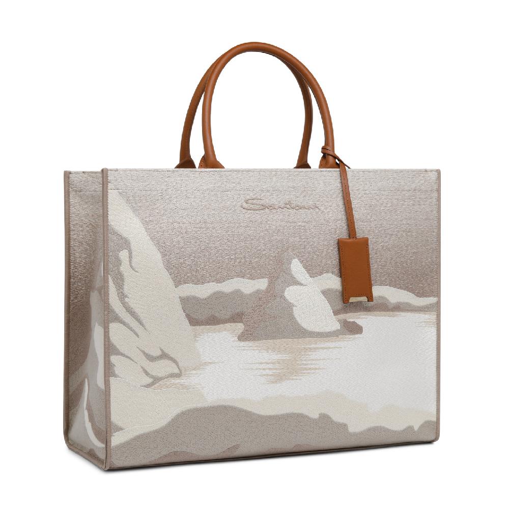 Santoni Shopping bag in tessuto beige In Vendita