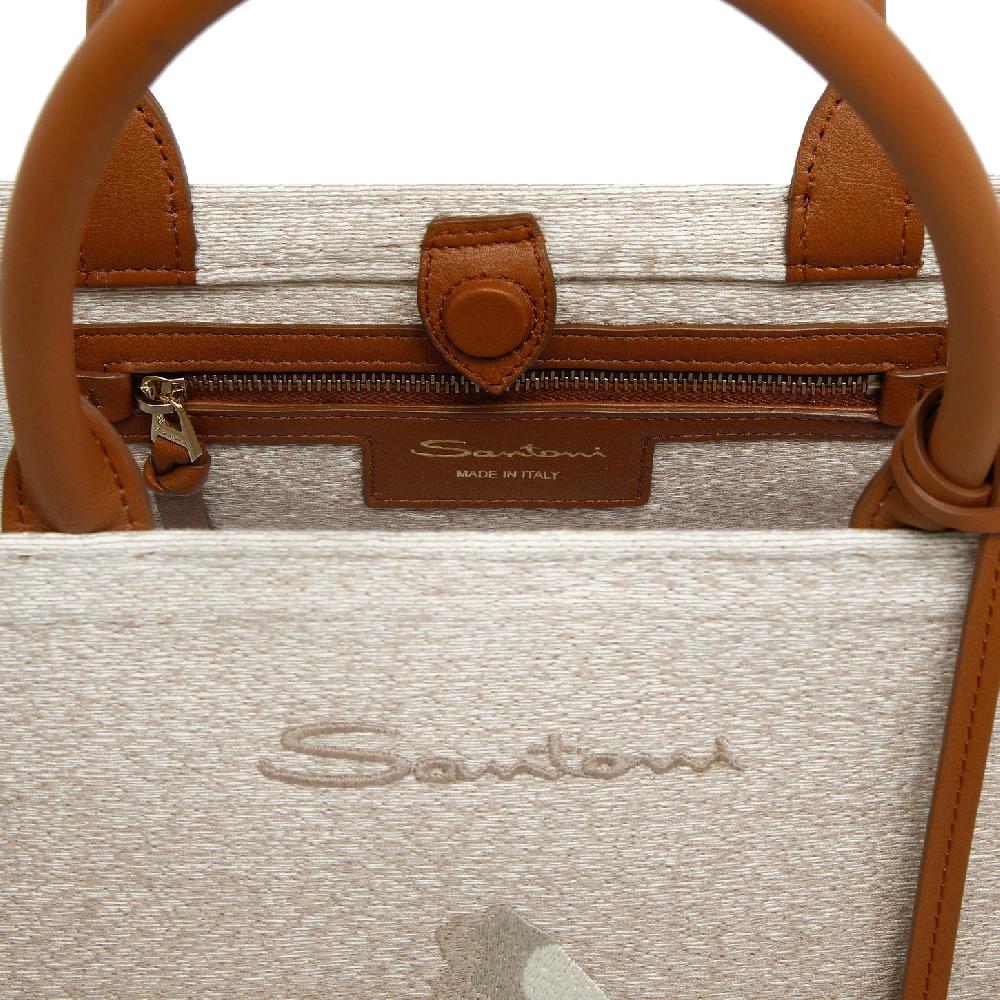 Santoni Borsa tote media in tessuto beige Saldi