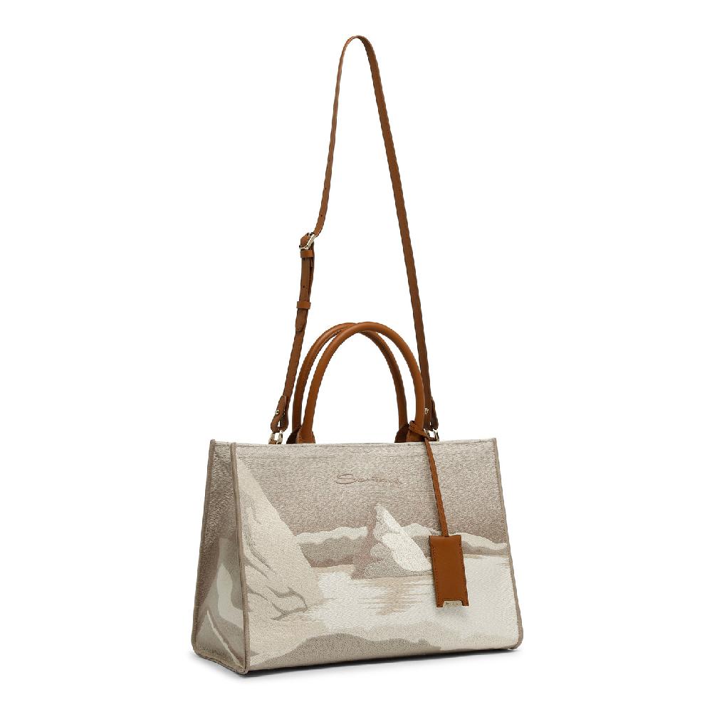 Santoni Borsa tote media in tessuto beige Saldi