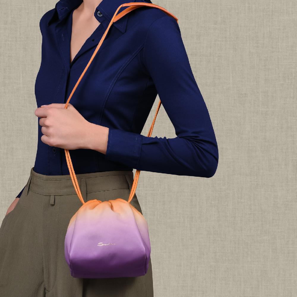 Santoni Borsa a secchiello in pelle lilla ed arancione In Saldo