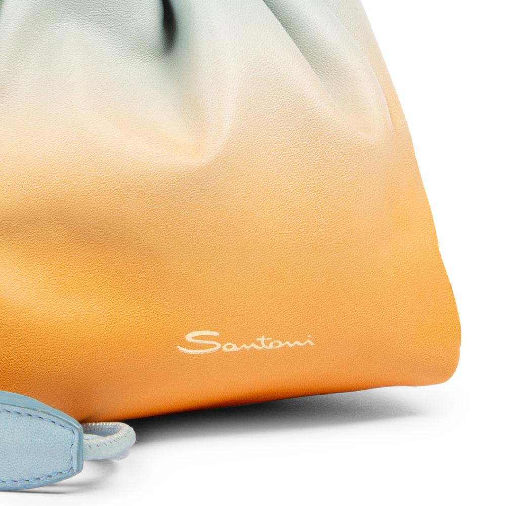 Santoni Borsa a secchiello in pelle arancione ed azzurro Nuova