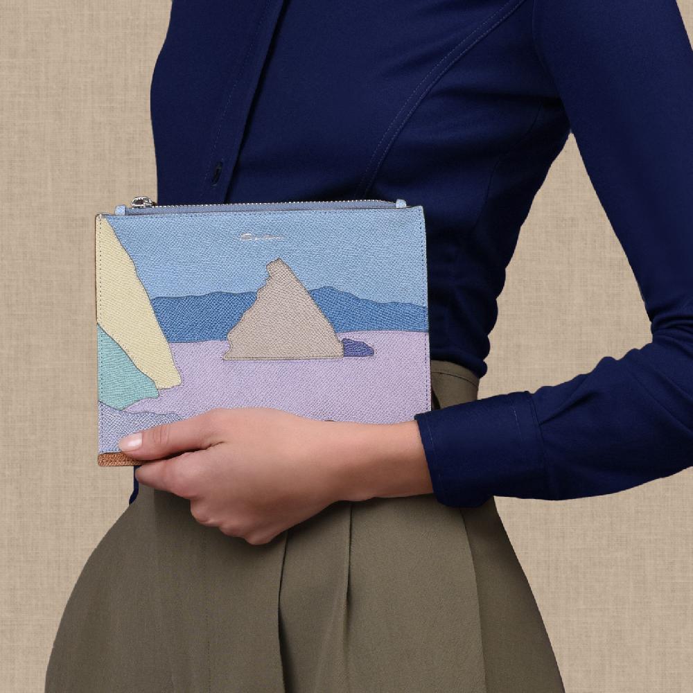 Santoni Pouch piccola in Saffiano azzurro Italia