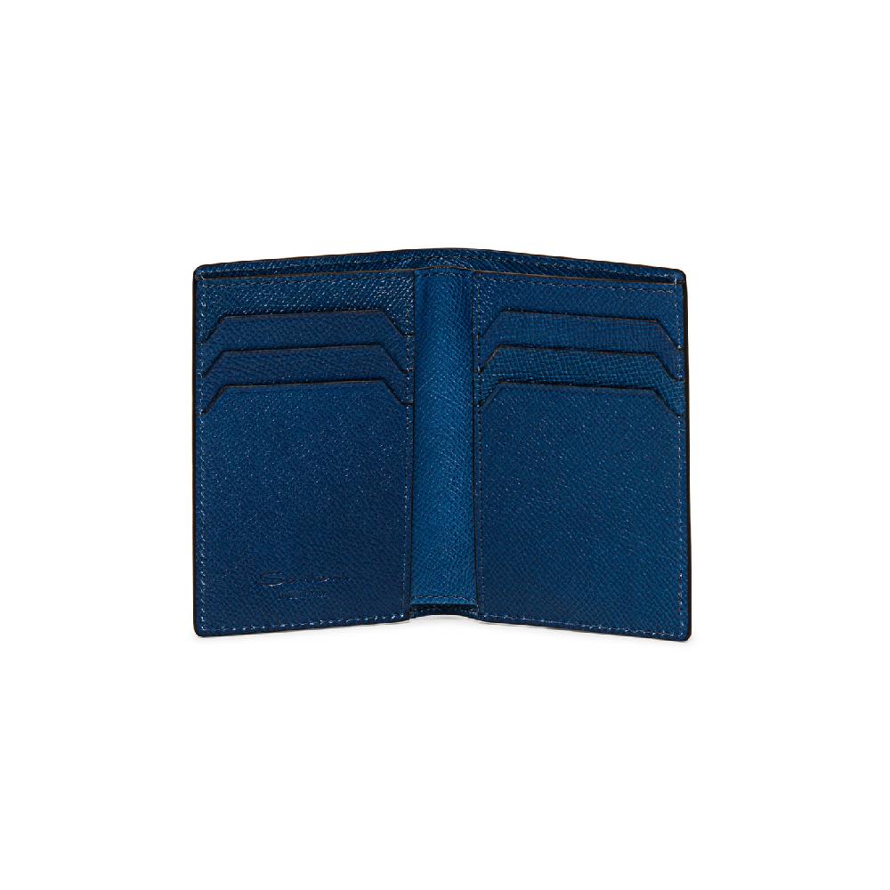 Santoni Portafoglio verticale in saffiano blu Qualità