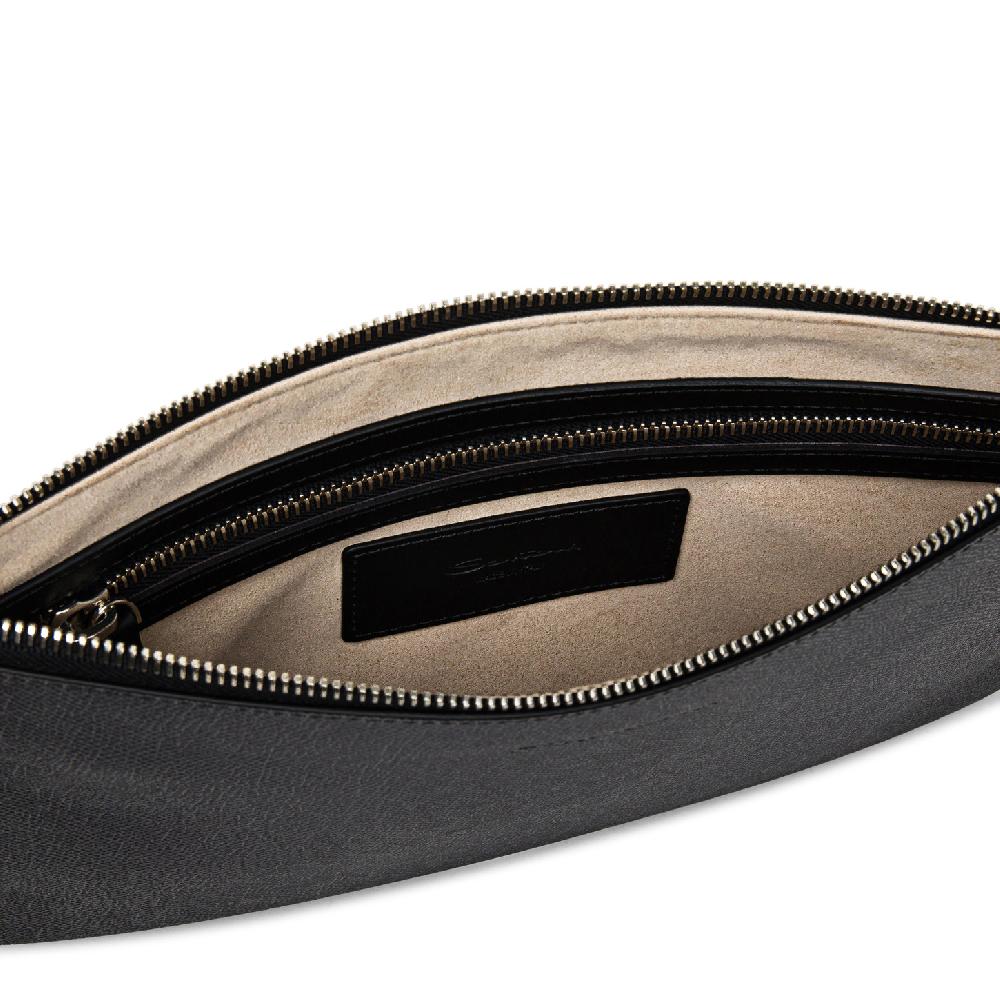 Santoni Pouch in saffiano grigio Consegna Veloce