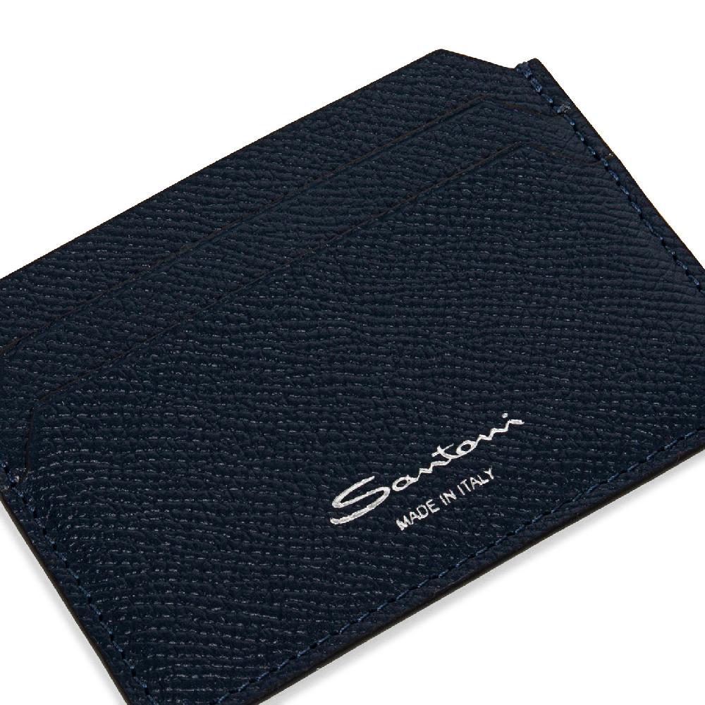 Santoni Porta carte di credito in saffiano blu Promozione Limitata