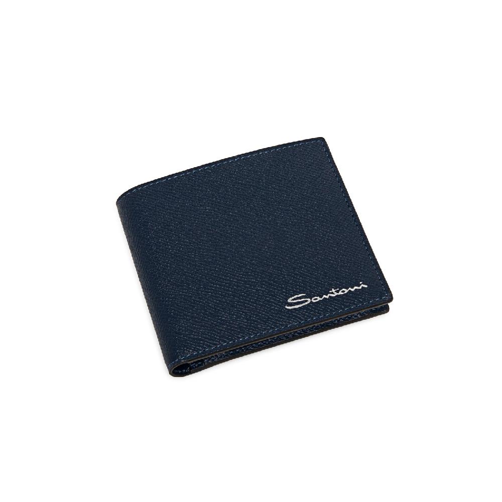 Santoni Portafoglio con porta monete in saffiano blu Fino Al -60%