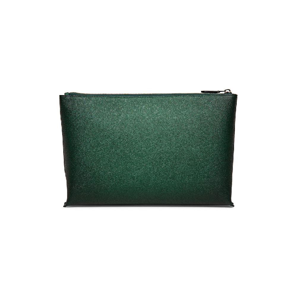 Santoni Pouch in saffiano verde Sconti questo mese