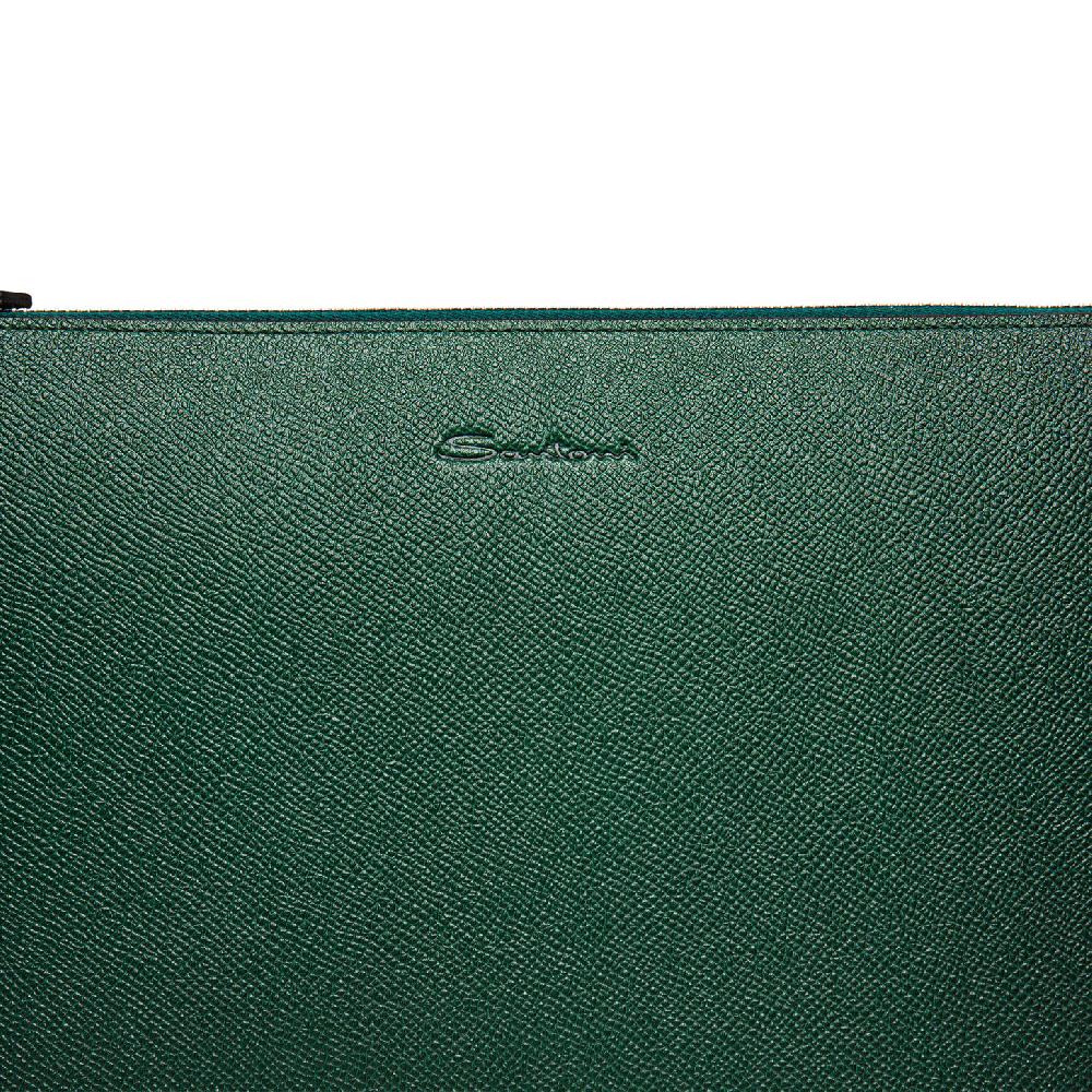 Santoni Pouch in saffiano verde Sconti questo mese