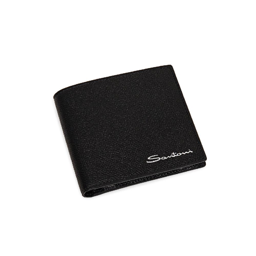 Santoni Portafoglio con porta monete in saffiano nero Convenienza