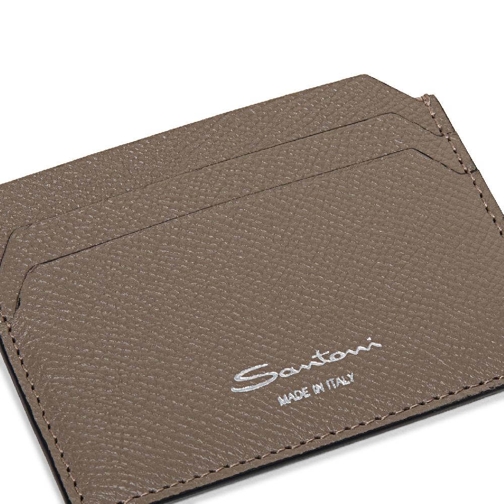 Santoni Porta carte di credito in saffiano beige Novità
