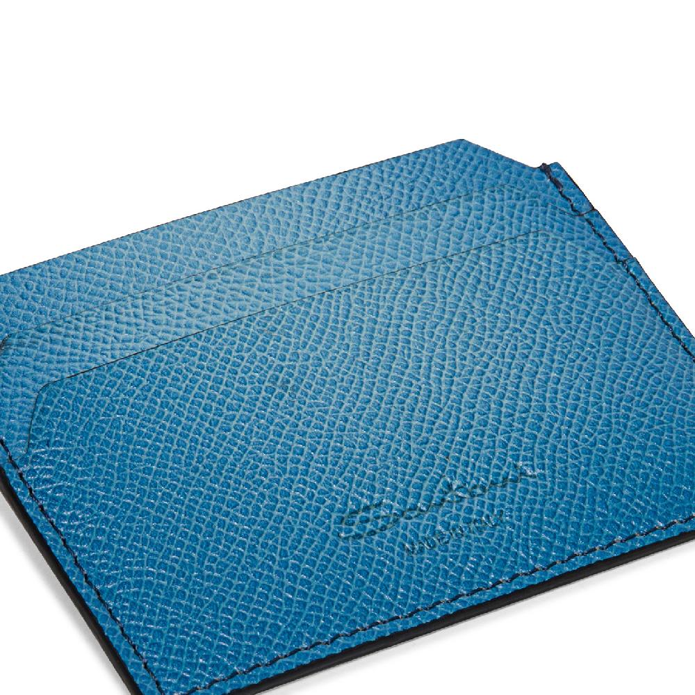 Santoni Porta carte di credito in saffiano azzurro Offerta