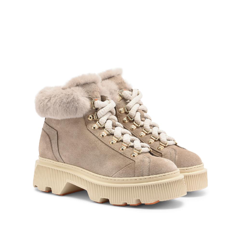 Santoni Scarponcino da montagna con pelliccia da donna in suede tortora Vendita Calda