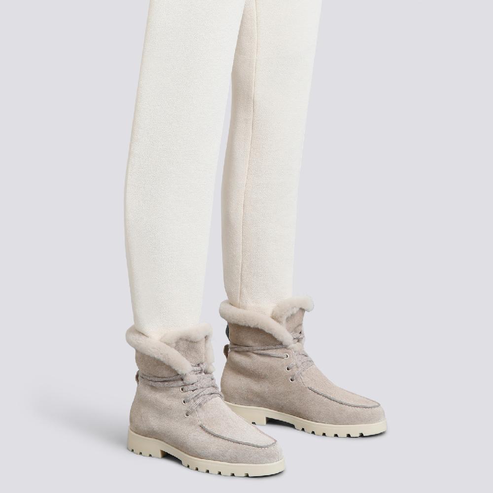 Santoni Stivaletto con pelliccia da donna in suede beige Vendita Economica