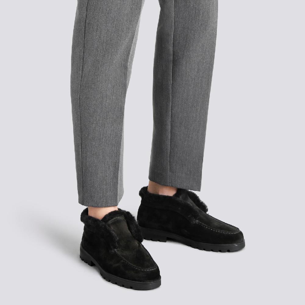 Santoni Stivaletto desert con pelliccia da donna in suede nero Vendite Flash