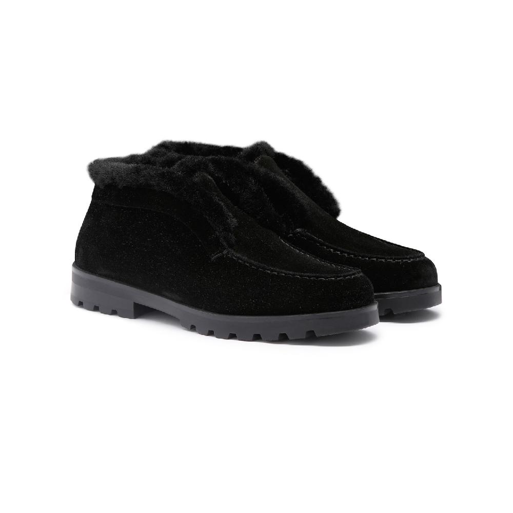 Santoni Stivaletto desert con pelliccia da donna in suede nero Vendite Flash