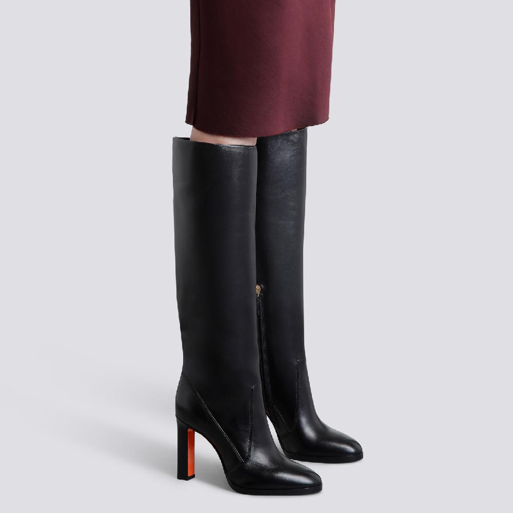 Santoni Stivale tacco alto da donna in pelle nera Italy