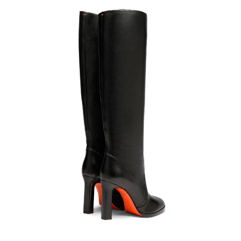 Santoni Stivale tacco alto da donna in pelle nera Italy