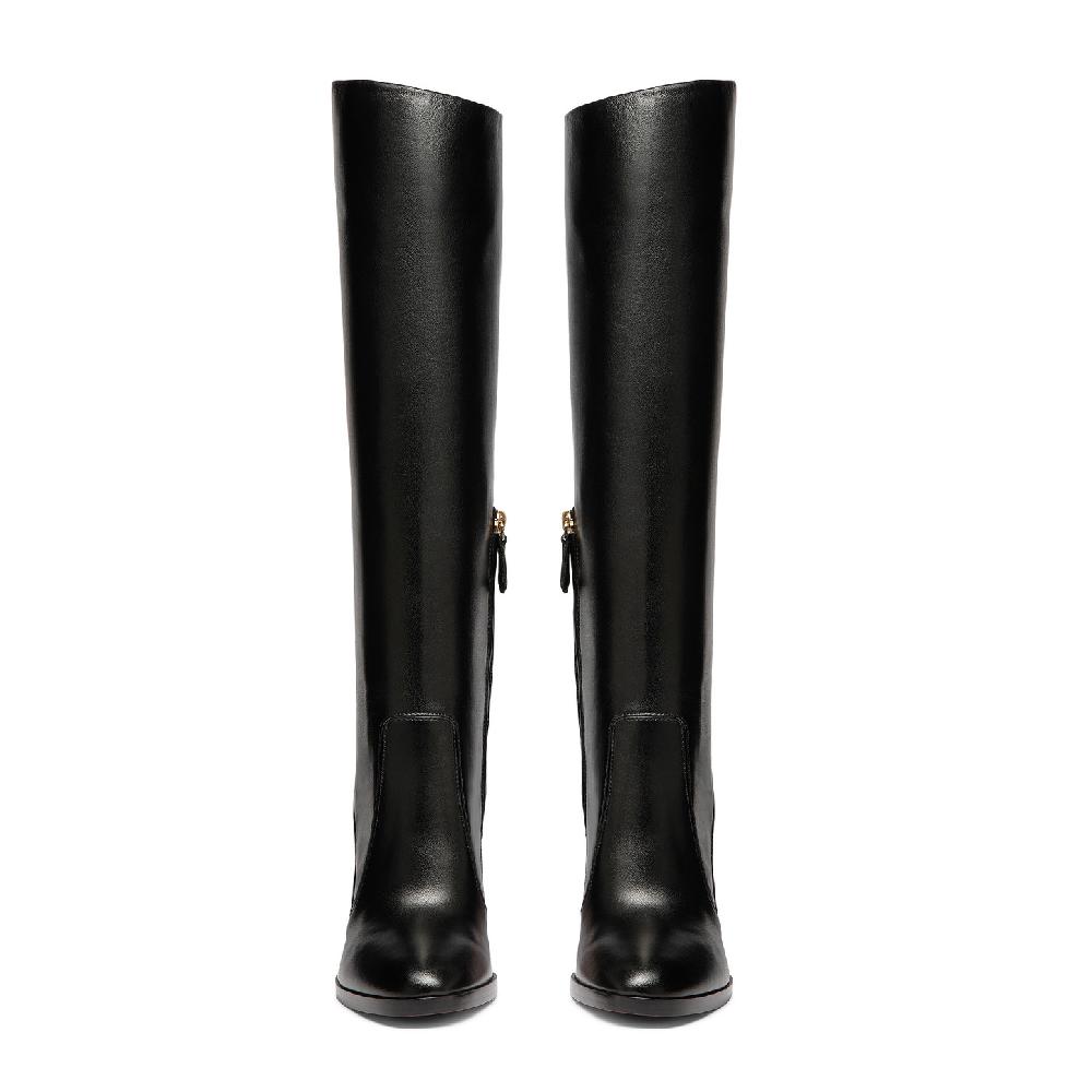 Santoni Stivale tacco alto da donna in pelle nera Italy