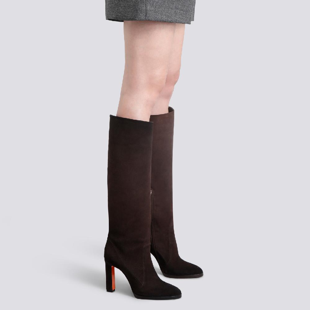 Santoni Stivale tacco alto da donna in suede testa di moro Italia
