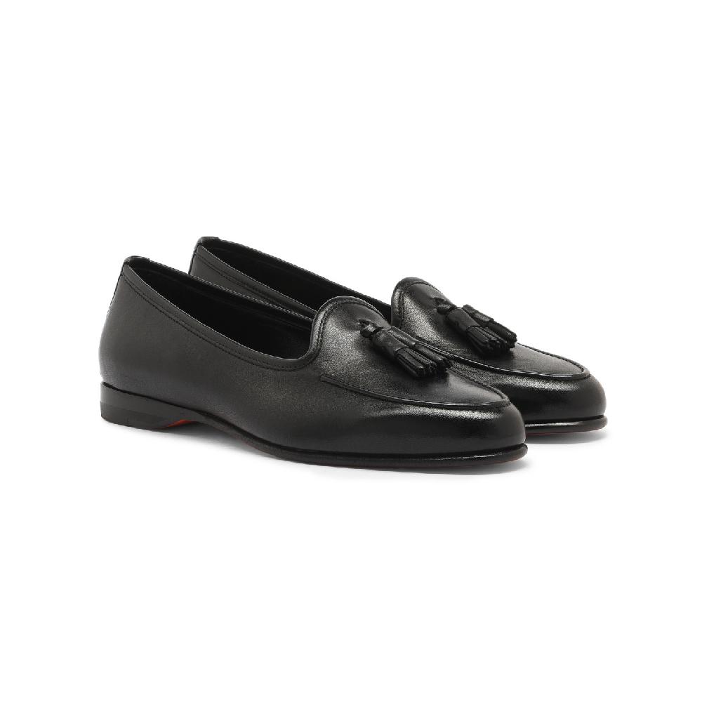 Santoni Mocassino Andrea con nappe da donna in pelle nera Acquista Ora