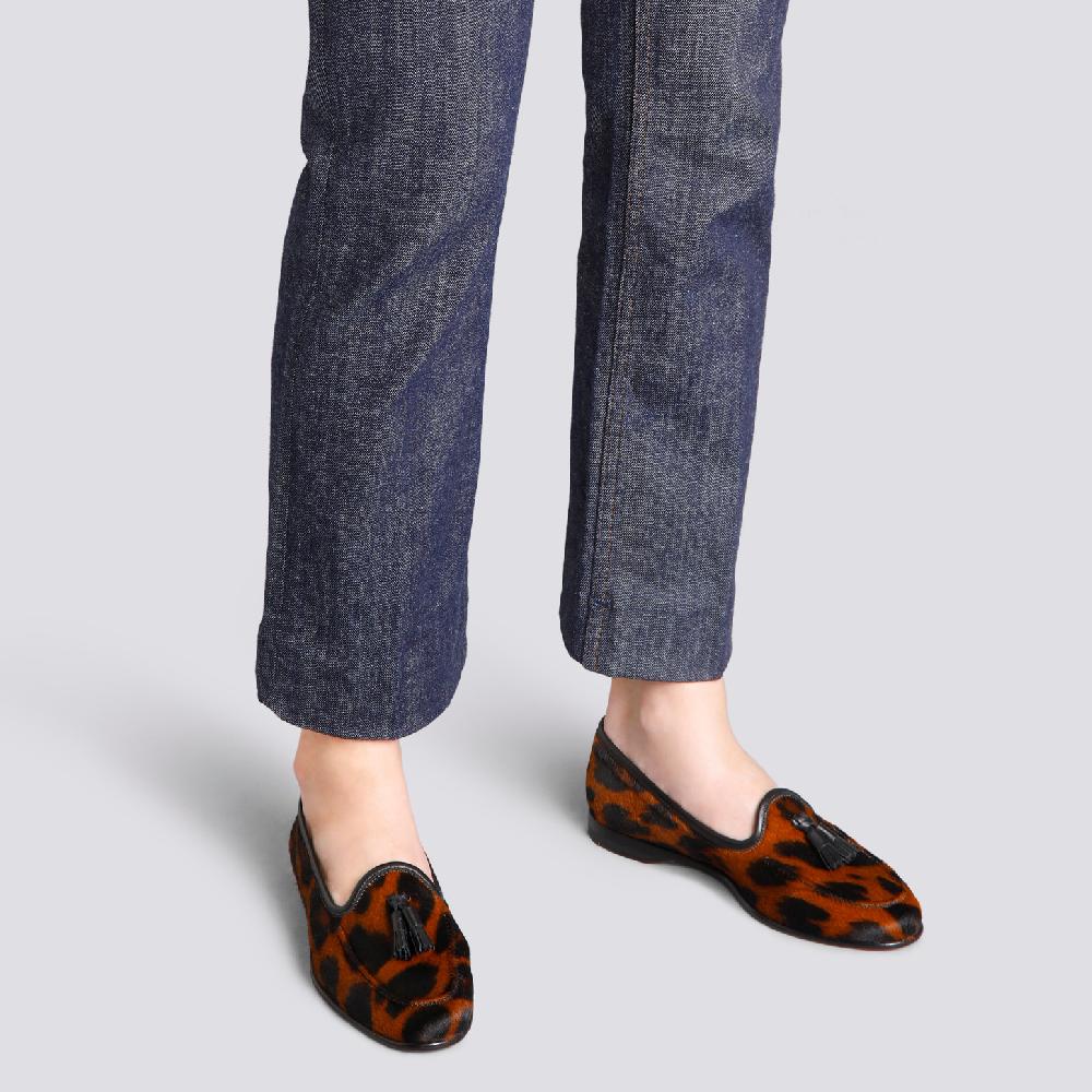 Santoni Mocassino Andrea con nappe da donna in cavallino animalier Consegna Veloce