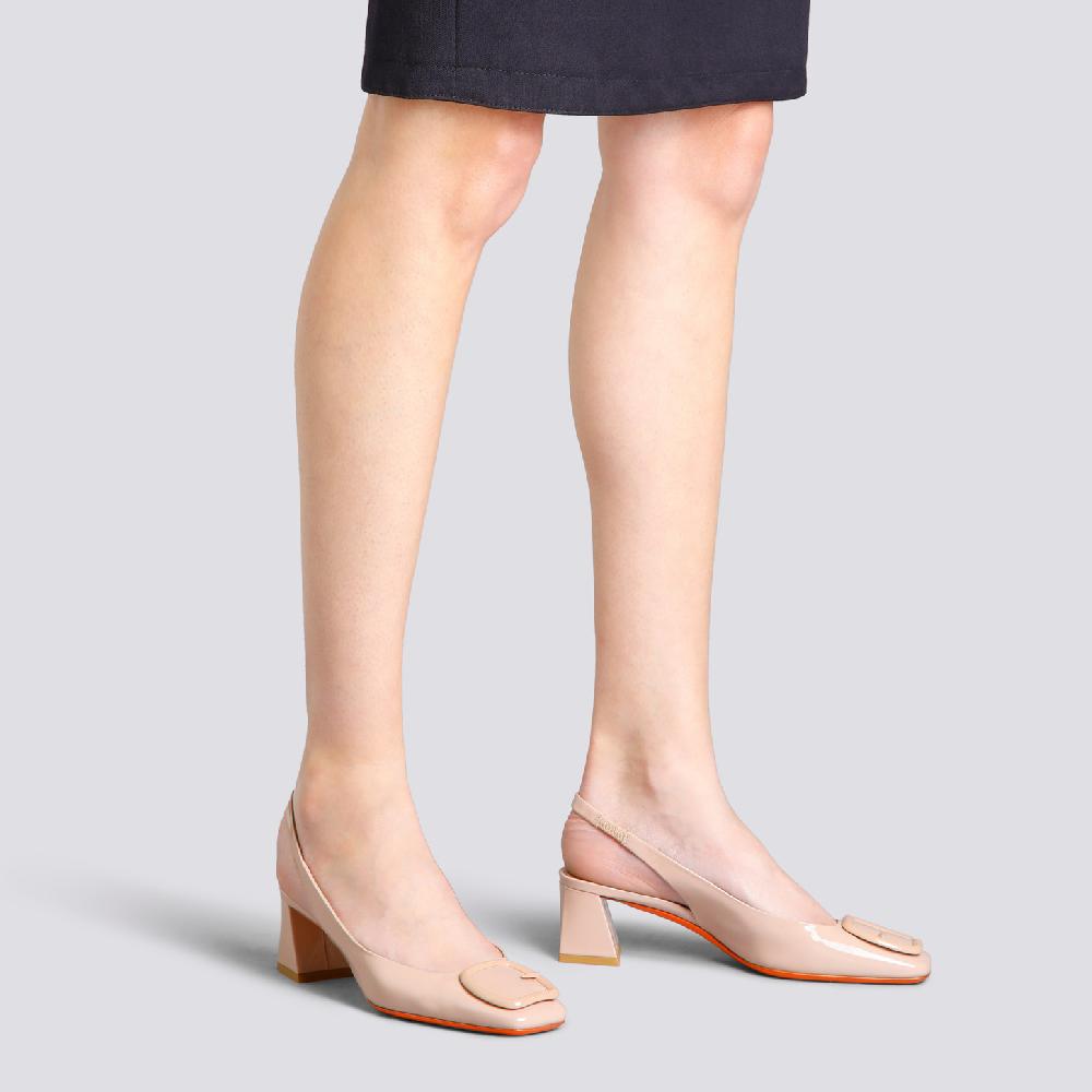 Santoni Slingback tacco medio da donna in vernice rosa Affare Del Giorno