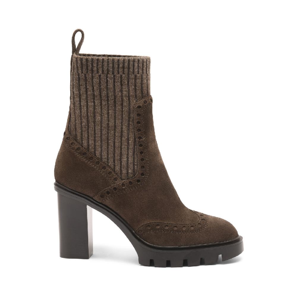 Santoni Stivaletto tacco alto da donna in suede testa di moro