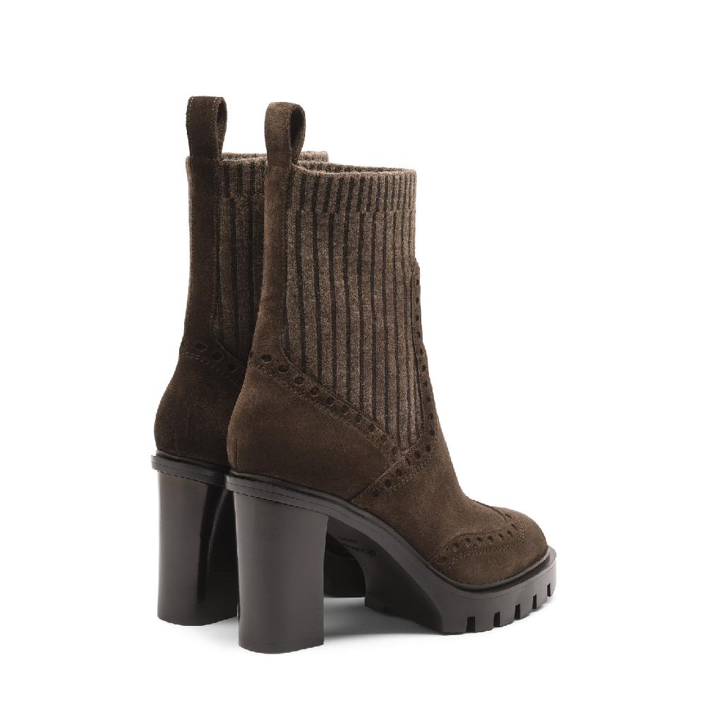 Santoni Stivaletto tacco alto da donna in suede testa di moro Offerta