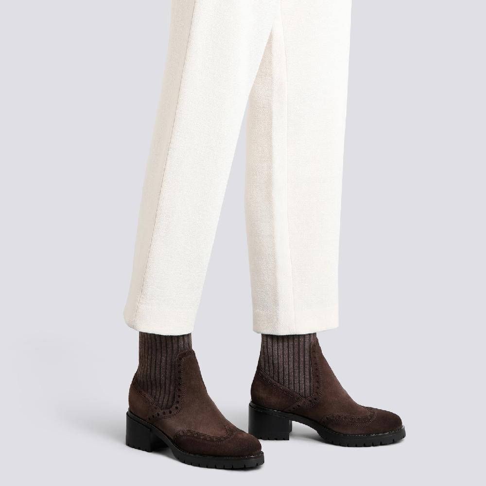 Santoni Stivaletto tacco basso da donna in suede testa di moro Economico