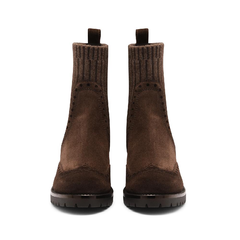 Santoni Stivaletto tacco basso da donna in suede testa di moro Economico